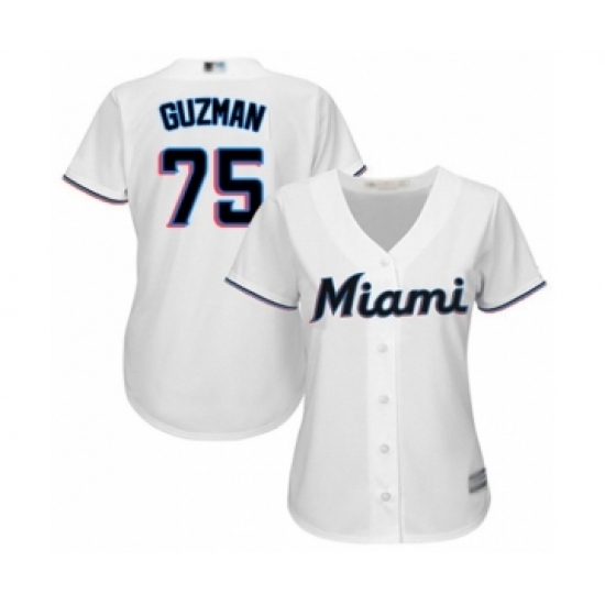 Women's Miami Marlins 75 Jorge Guzman Authentic White Home Cool Base Baseball Player Jersey