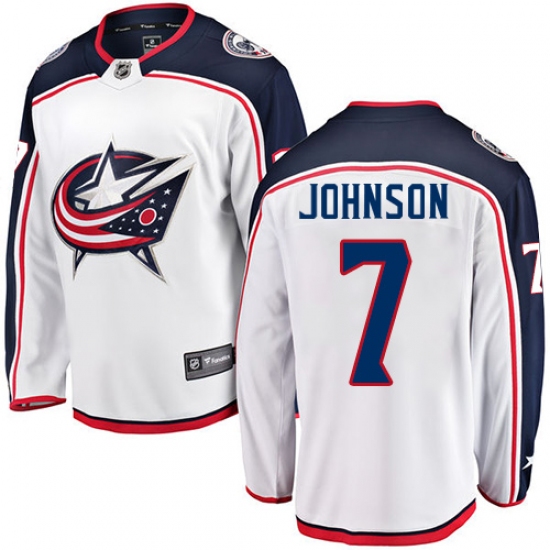 Youth Columbus Blue Jackets 7 Jack Johnson Fanatics Branded White Away Breakaway NHL Jersey