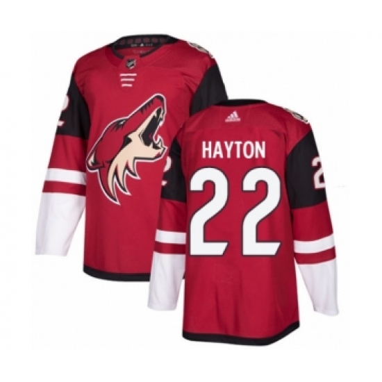 Men's Adidas Arizona Coyotes 22 Barrett Hayton Premier Burgundy Red Home NHL Jersey
