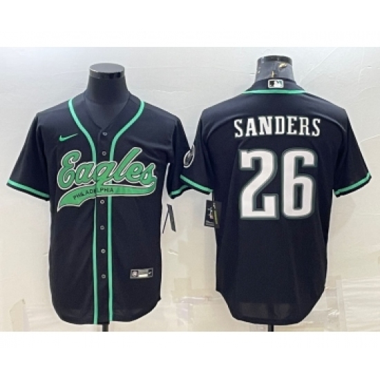 Men's Philadelphia Eagles 26 Miles Sanders Black With Patch Cool Base Stitched Baseball Jersey