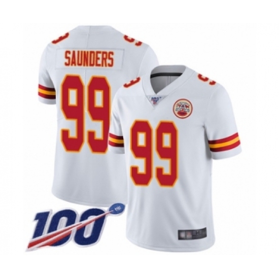 Men's Kansas City Chiefs 99 Khalen Saunders White Vapor Untouchable Limited Player 100th Season Football Jersey