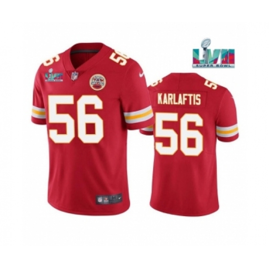 Men's Kansas City Chiefs 56 George Karlaftis Red Super Bowl LVII Patch Vapor Untouchable Limited Stitched Jersey