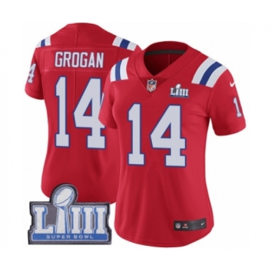 Women's Nike New England Patriots 14 Steve Grogan Red Alternate Vapor Untouchable Limited Player Super Bowl LIII Bound NFL Jersey