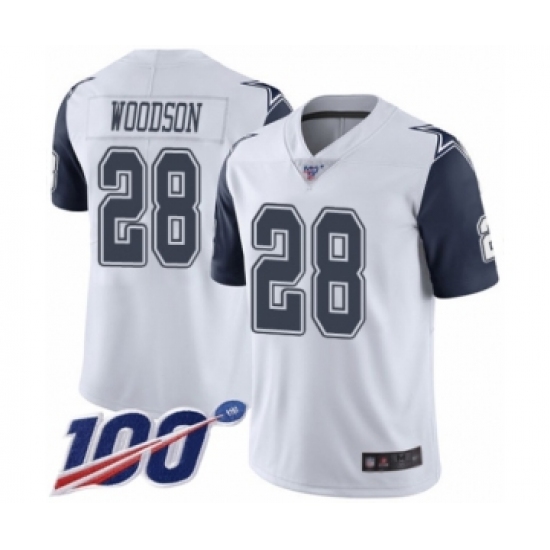 Men's Dallas Cowboys 28 Darren Woodson Limited White Rush Vapor Untouchable 100th Season Football Jersey