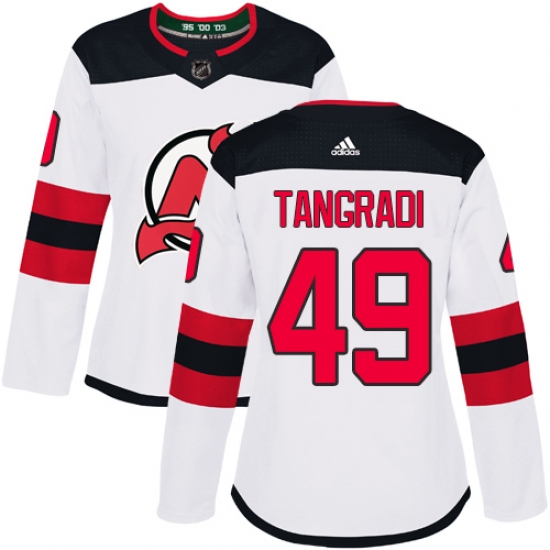 Women's Adidas New Jersey Devils 49 Eric Tangradi Authentic White Away NHL Jersey