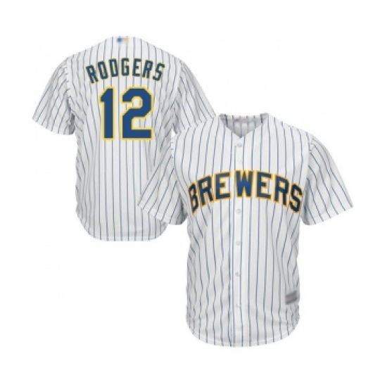 Men's Milwaukee Brewers 12 Aaron Rodgers Replica White Home Cool Base Baseball Jersey