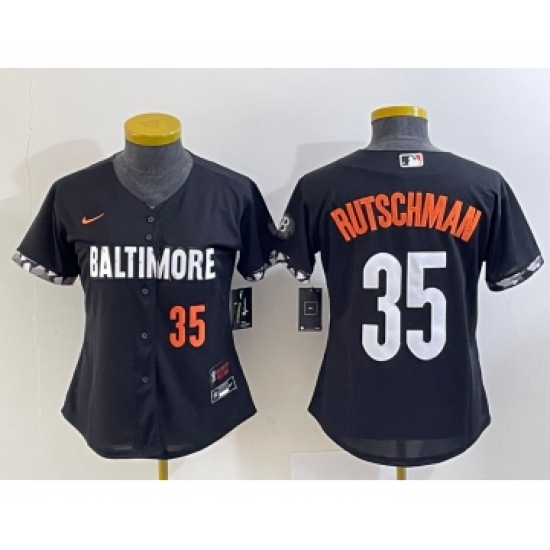 Women's Baltimore Orioles 35 Adley Rutschman Number Black 2023 City Connect Cool Base Stitched Jersey 2