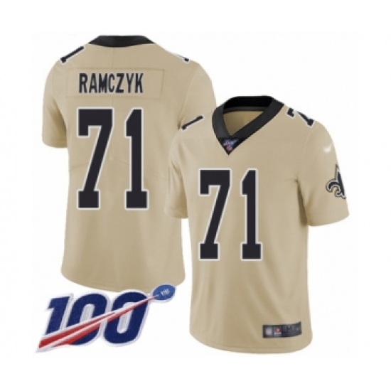 Men's New Orleans Saints 71 Ryan Ramczyk Limited Gold Inverted Legend 100th Season Football Jersey