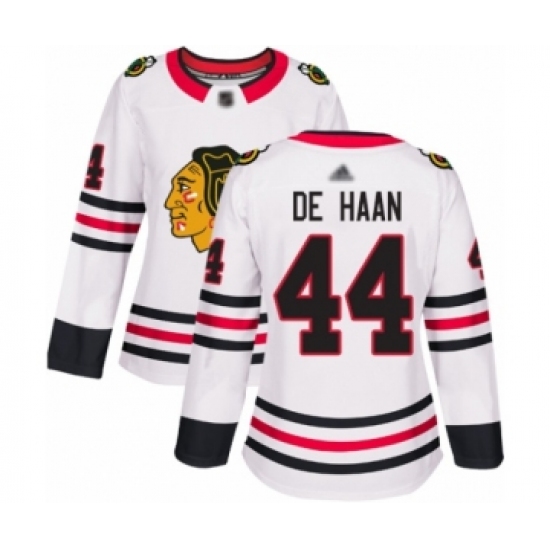 Women's Chicago Blackhawks 44 Calvin De Haan Authentic White Away Hockey Jersey