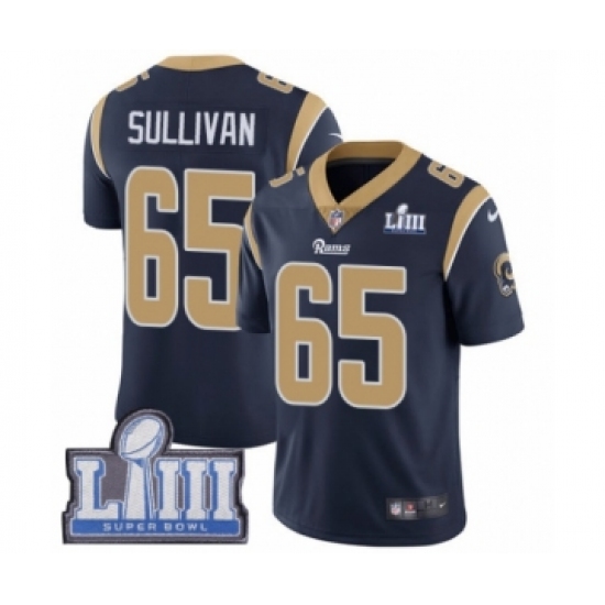 Men's Nike Los Angeles Rams 65 John Sullivan Navy Blue Team Color Vapor Untouchable Limited Player Super Bowl LIII Bound NFL Jersey
