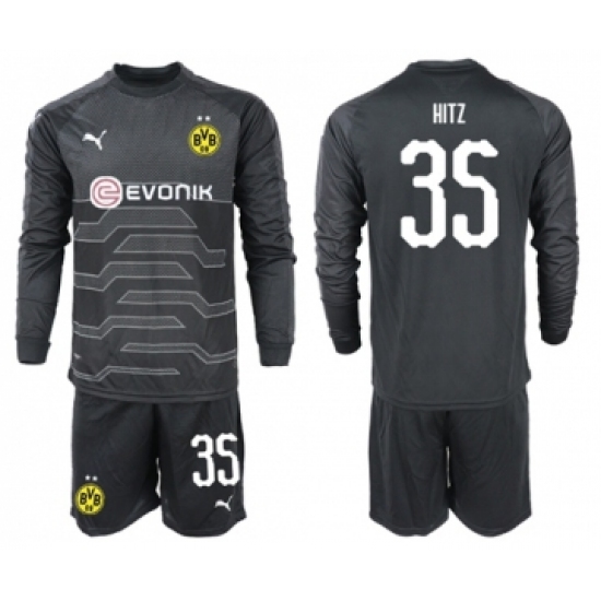 Dortmund 35 Hitz Black Goalkeeper Long Sleeves Soccer Club Jersey
