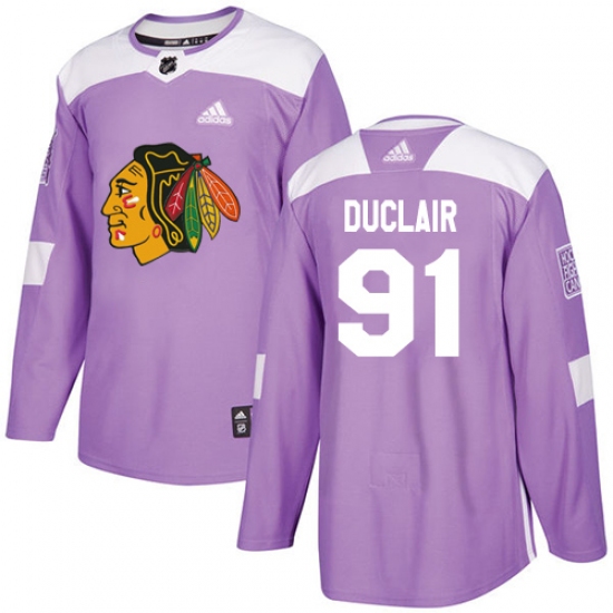 Men's Adidas Chicago Blackhawks 91 Anthony Duclair Authentic Purple Fights Cancer Practice NHL Jersey