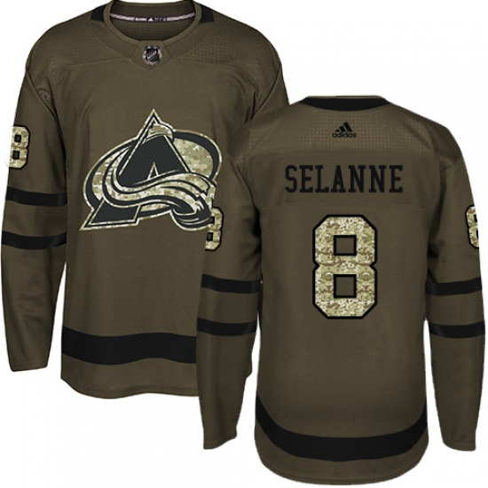 Youth Adidas Colorado Avalanche 8 Teemu Selanne Authentic Green Salute to Service NHL Jersey