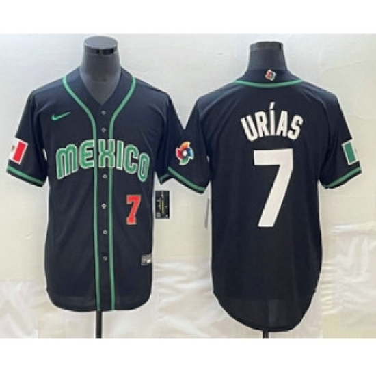Mens Mexico Baseball 7 Julio Urias Number 2023 Black White World Classic Stitched Jersey