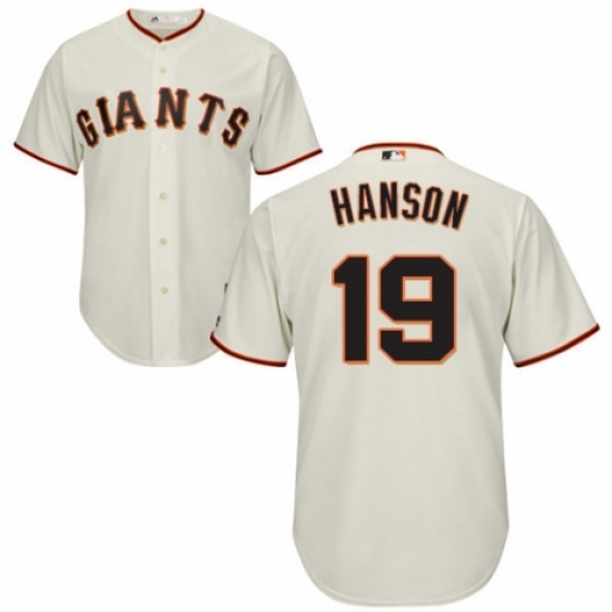 Youth Majestic San Francisco Giants 19 Alen Hanson Authentic Cream Home Cool Base MLB Jersey