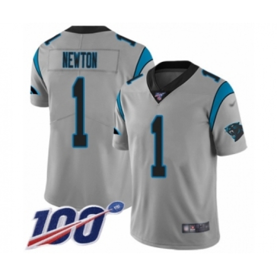 Men's Carolina Panthers 1 Cam Newton Silver Inverted Legend Limited 100th Season Football Jersey