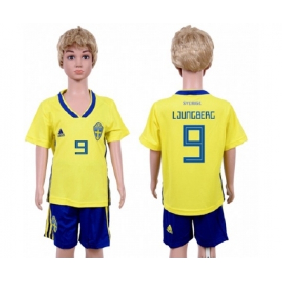 Sweden 9 Ljungberg Home Kid Soccer Country Jersey