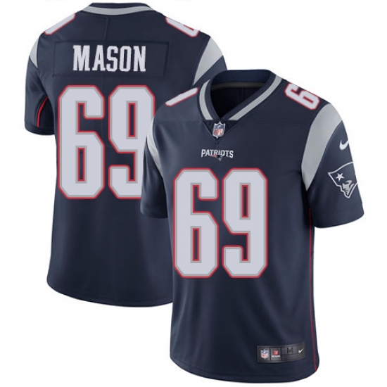 Men's Nike New England Patriots 69 Shaq Mason Navy Blue Team Color Vapor Untouchable Limited Player NFL Jersey