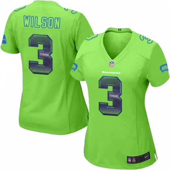 Women's Nike Seattle Seahawks 3 Russell Wilson Limited Green Strobe NFL Jersey