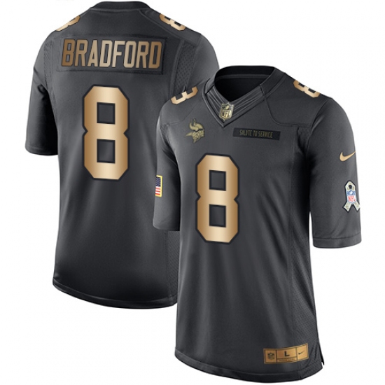Men's Nike Minnesota Vikings 8 Sam Bradford Limited Black/Gold Salute to Service NFL Jersey