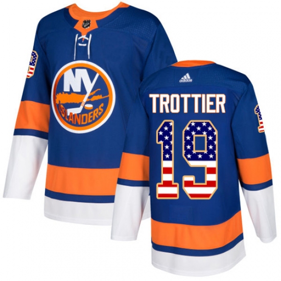 Men's Adidas New York Islanders 19 Bryan Trottier Authentic Royal Blue USA Flag Fashion NHL Jersey