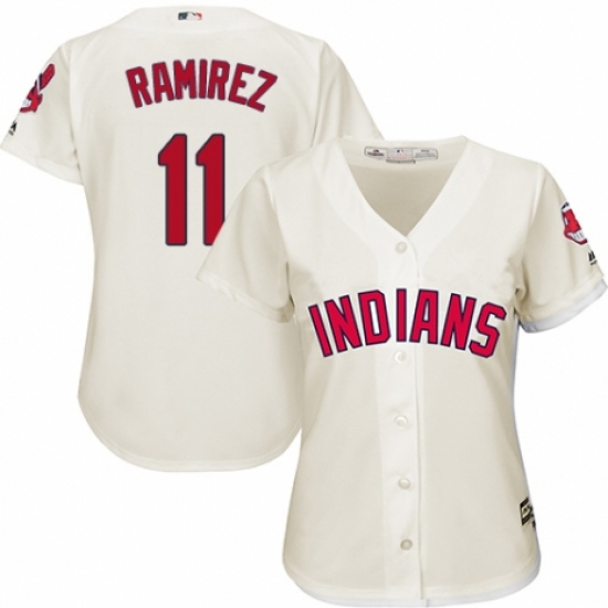 Women's Majestic Cleveland Indians 11 Jose Ramirez Authentic Cream Alternate 2 Cool Base MLB Jersey
