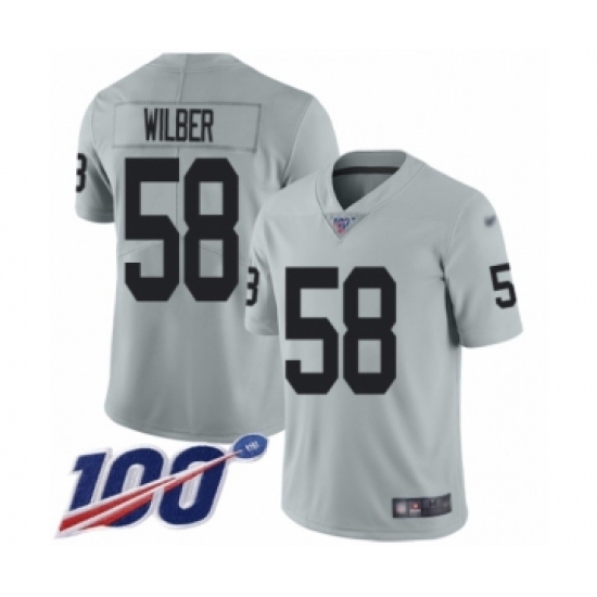 Youth Oakland Raiders 58 Kyle Wilber Limited Silver Inverted Legend 100th Season Football Jersey