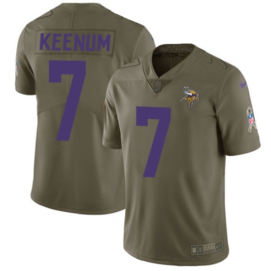 Youth Nike Minnesota Vikings 7 Case Keenum Limited Olive 2017 Salute to Service NFL Jersey