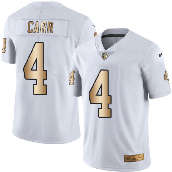 Men's Nike Oakland Raiders 4 Derek Carr Limited White/Gold Rush NFL Jersey