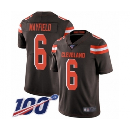 Youth Cleveland Browns 6 Baker Mayfield Brown Team Color 100th Season Vapor Untouchable Limited Player Football Jersey