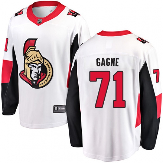 Youth Ottawa Senators 71 Gabriel Gagne Fanatics Branded White Away Breakaway NHL Jersey