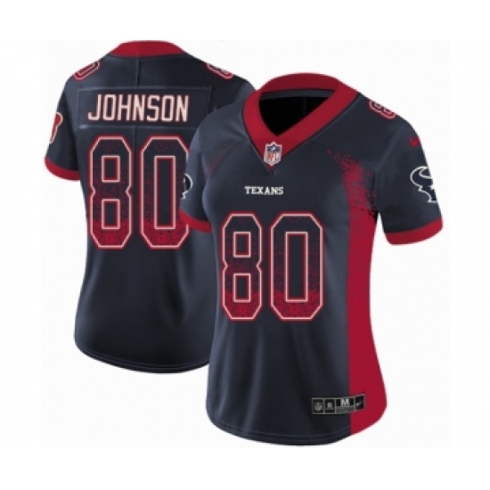 Women's Nike Houston Texans 80 Andre Johnson Limited Navy Blue Rush Drift Fashion NFL Jersey