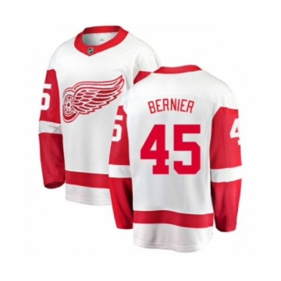 Youth Detroit Red Wings 45 Jonathan Bernier Authentic White Away Fanatics Branded Breakaway NHL Jersey