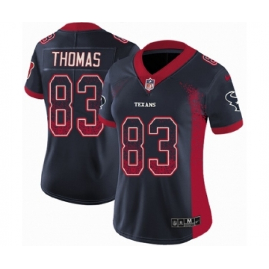 Women's Nike Houston Texans 83 Jordan Thomas Limited Navy Blue Rush Drift Fashion NFL Jersey