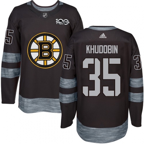 Men's Adidas Boston Bruins 35 Anton Khudobin Authentic Black 1917-2017 100th Anniversary NHL Jersey