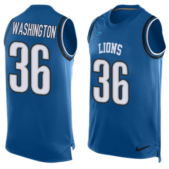 Men's Nike Detroit Lions 36 Dwayne Washington Limited Blue Player Name & Number Tank Top NFL Jersey