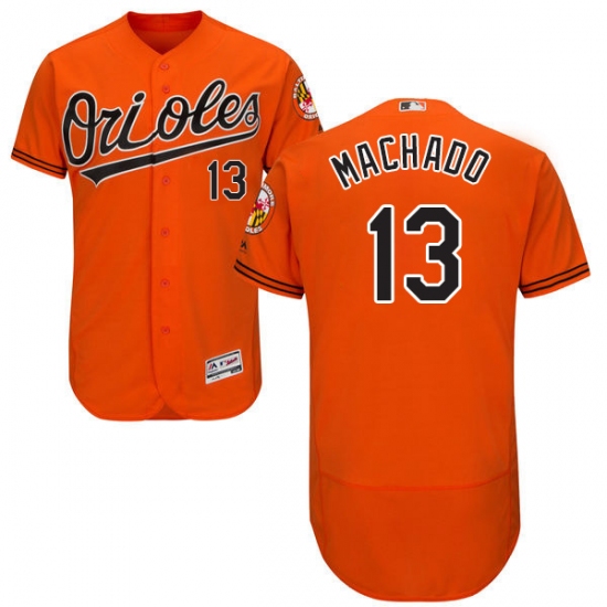Men's Majestic Baltimore Orioles 13 Manny Machado Orange Alternate Flex Base Authentic Collection MLB Jersey