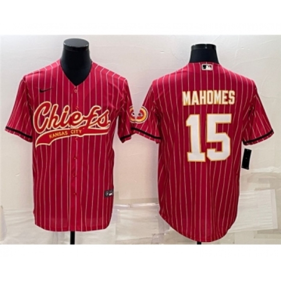 Men's Kansas City Chiefs 15 Patrick Mahomes Red With Patch Cool Base Stitched Baseball Jersey
