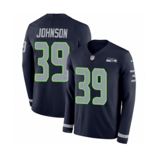 Youth Nike Seattle Seahawks 39 Dontae Johnson Limited Navy Blue Therma Long Sleeve NFL Jersey