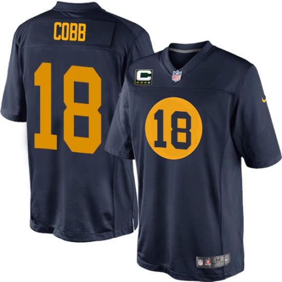Youth Nike Green Bay Packers 18 Randall Cobb Elite Navy Blue Alternate C Patch NFL Jersey
