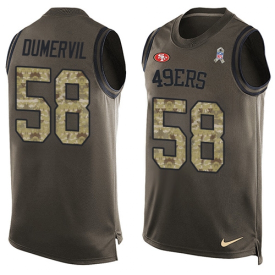 Men's Nike San Francisco 49ers 58 Elvis Dumervil Limited Green Salute to Service Tank Top NFL Jersey