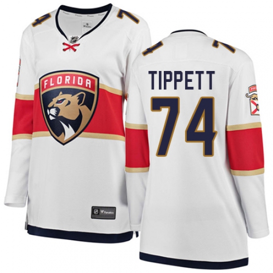 Women's Florida Panthers 74 Owen Tippett Authentic White Away Fanatics Branded Breakaway NHL Jersey