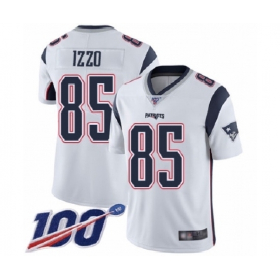 Men's New England Patriots 85 Ryan Izzo White Vapor Untouchable Limited Player 100th Season Football Jersey
