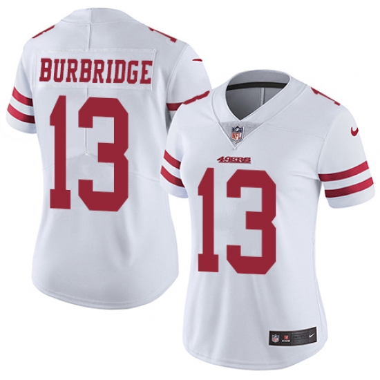 Women's Nike San Francisco 49ers 13 Aaron Burbridge Elite White NFL Jersey