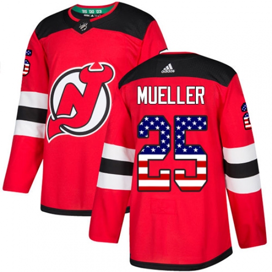 Men's Adidas New Jersey Devils 25 Mirco Mueller Authentic Red USA Flag Fashion NHL Jersey