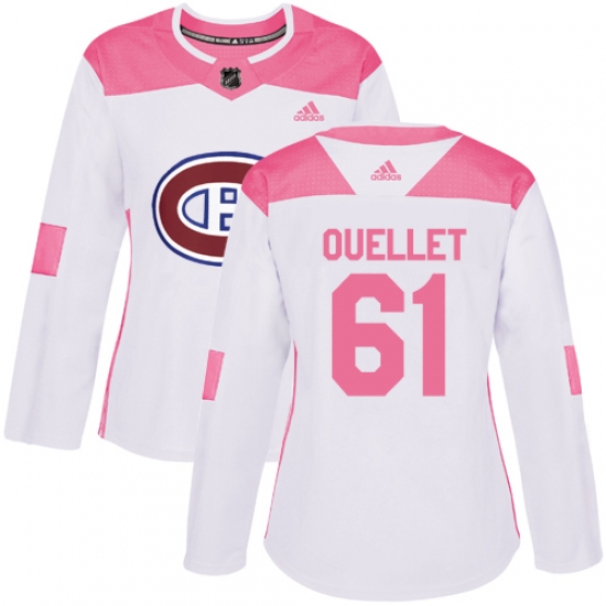 Women's Adidas Montreal Canadiens 61 Xavier Ouellet Authentic White Pink Fashion NHL Jersey
