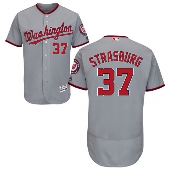 Men's Majestic Washington Nationals 37 Stephen Strasburg Grey Road Flex Base Authentic Collection MLB Jersey