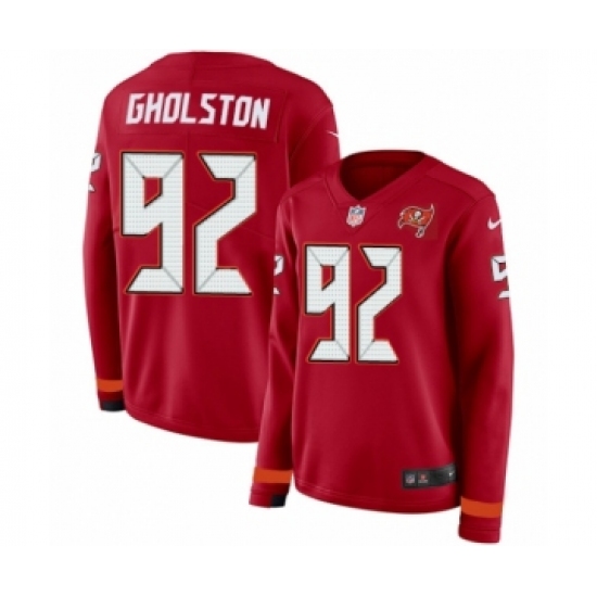 Women's Nike Tampa Bay Buccaneers 92 William Gholston Limited Red Therma Long Sleeve NFL Jersey