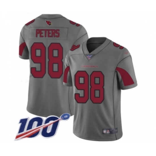 Men's Arizona Cardinals 98 Corey Peters Limited Silver Inverted Legend 100th Season Football Jersey