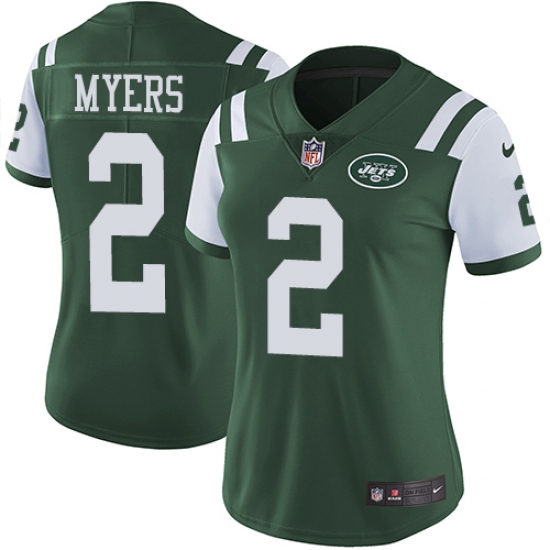 Women Nike New York Jets 2 Jason Myers Green Team Color Vapor Untouchable Limited Player NFL Jersey